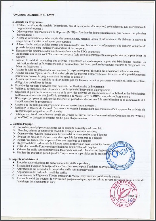 OFFRE D'EMPLOI : Mercy Corps recrute 3 Assistant(e)s en Cash et Analyse de Marchés
