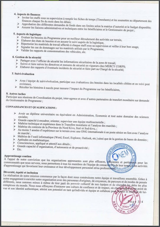 OFFRE D'EMPLOI : Mercy Corps recrute 3 Assistant(e)s en Cash et Analyse de Marchés