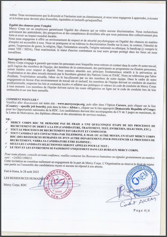 OFFRE D'EMPLOI : Mercy Corps recrute 3 Assistant(e)s en Cash et Analyse de Marchés