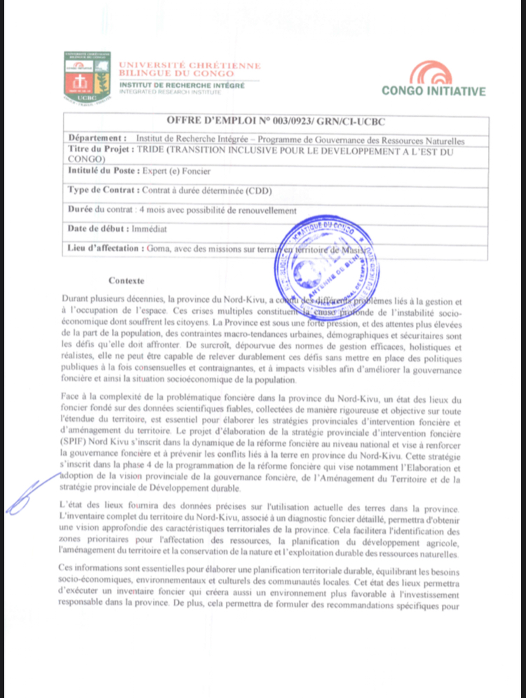 OFFRE D’EMPLOI : UCBC recrute un expert (e) foncier