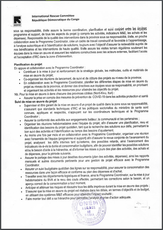 OFFRE D'EMPLOI : International Rescue Committee recrute un Chef De Projet BHA