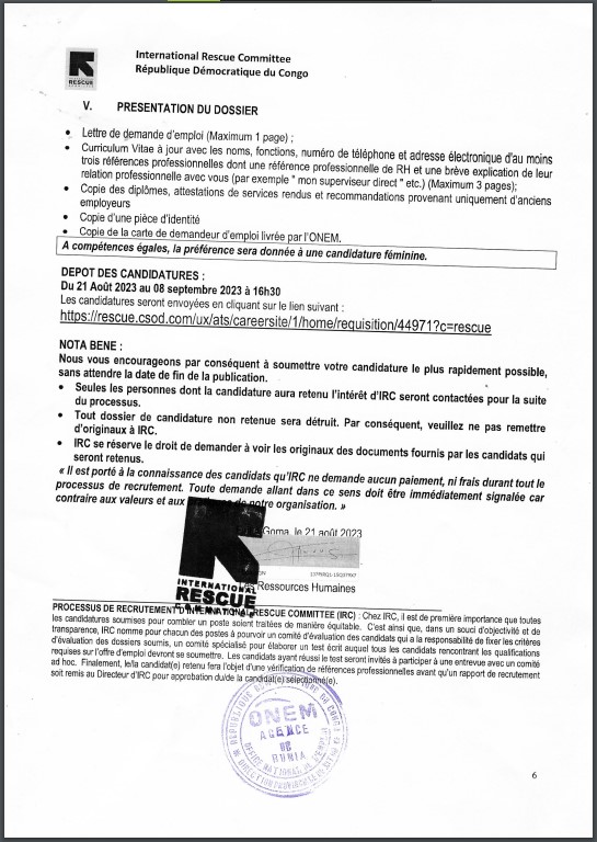 OFFRE D'EMPLOI : International Rescue Committee recrute un Chef De Projet BHA