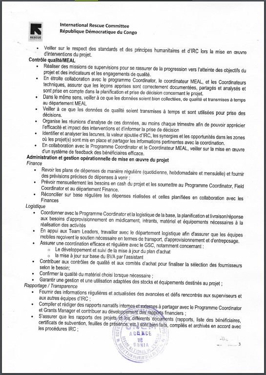OFFRE D'EMPLOI : International Rescue Committee recrute un Chef De Projet BHA
