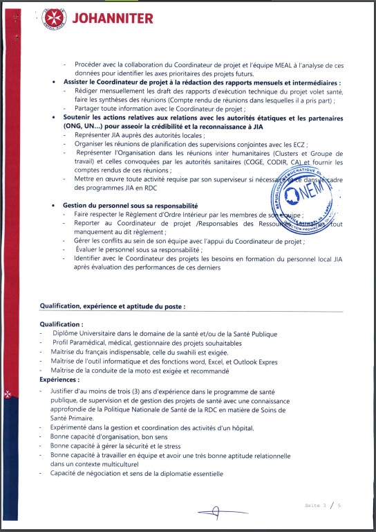 OFFRE D'EMPLOI : JOHANNITER recrute un Senior Health And Nutrition Officer