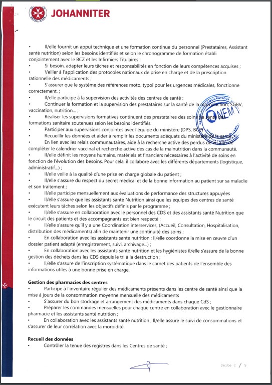 OFFRE D'EMPLOI : JOHANNITER recrute deux Health Officer
