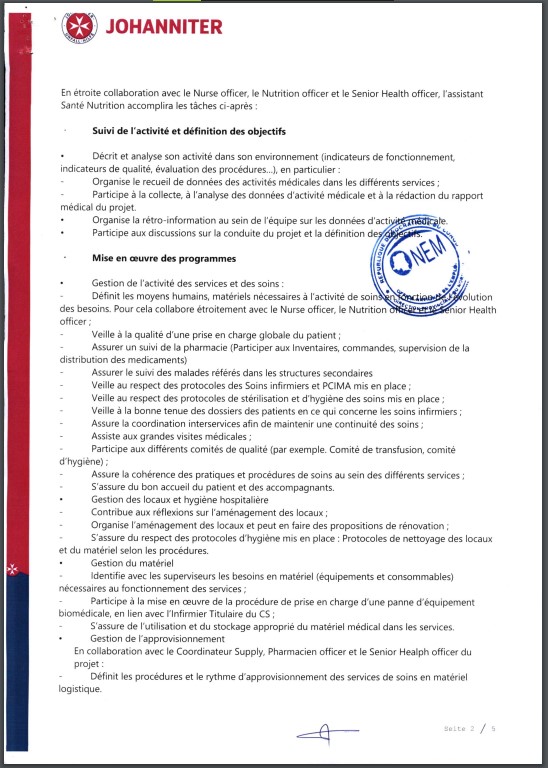 OFFRE D'EMPLOI : JOHANNITER recrute un Health And Nutrition Assistant