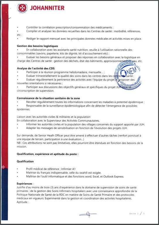 OFFRE D'EMPLOI : JOHANNITER recrute deux Health Officer