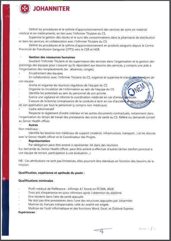 OFFRE D'EMPLOI : JOHANNITER recrute un Health And Nutrition Assistant