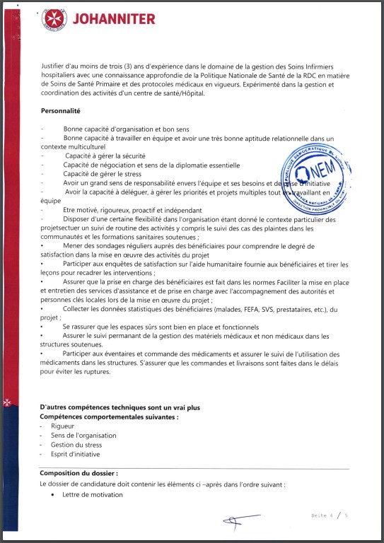OFFRE D'EMPLOI : JOHANNITER recrute un Health And Nutrition Assistant
